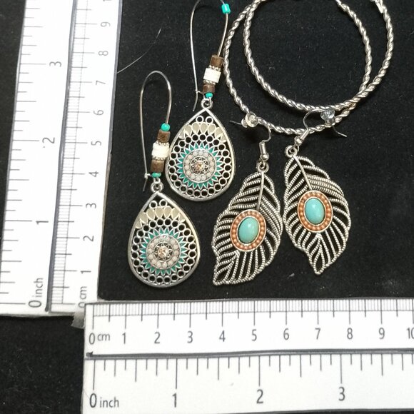 SALE! 3 PAIRS BOHO EARRINGS, Silvery, Faux Turquoise BLUE BUNNY'S BOHO BAUBLES - Picture 6 of 9
